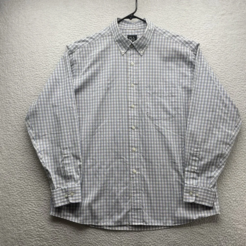 Joseph A Bank Traveler Shirt Mens XL Blue Brown White Plaid Check Preppy Exec - Picture 2 of 9